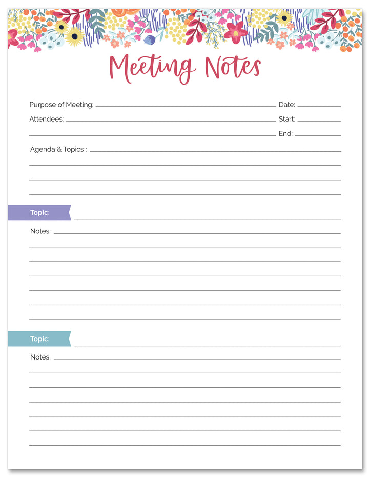 Planning Pad, 8.5" x 11", Double Sided Meeting Notes, Floral Dots