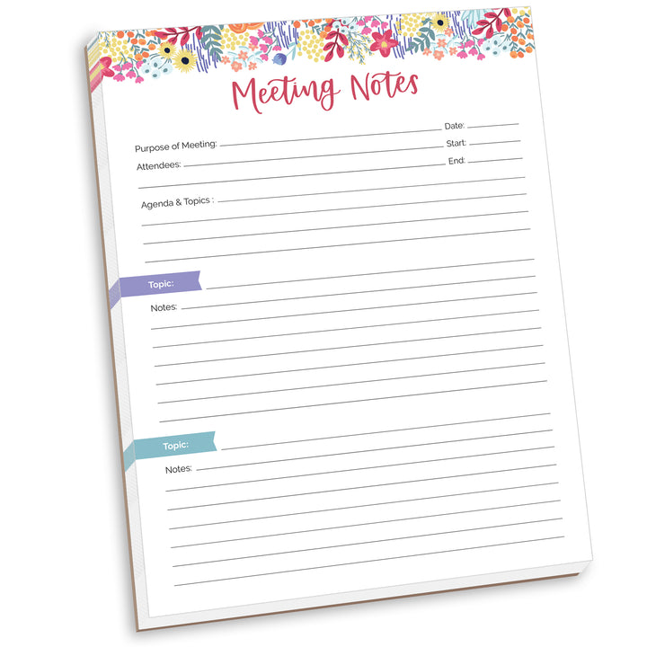 Planning Pad, 8.5" x 11", Double Sided Meeting Notes, Floral Dots