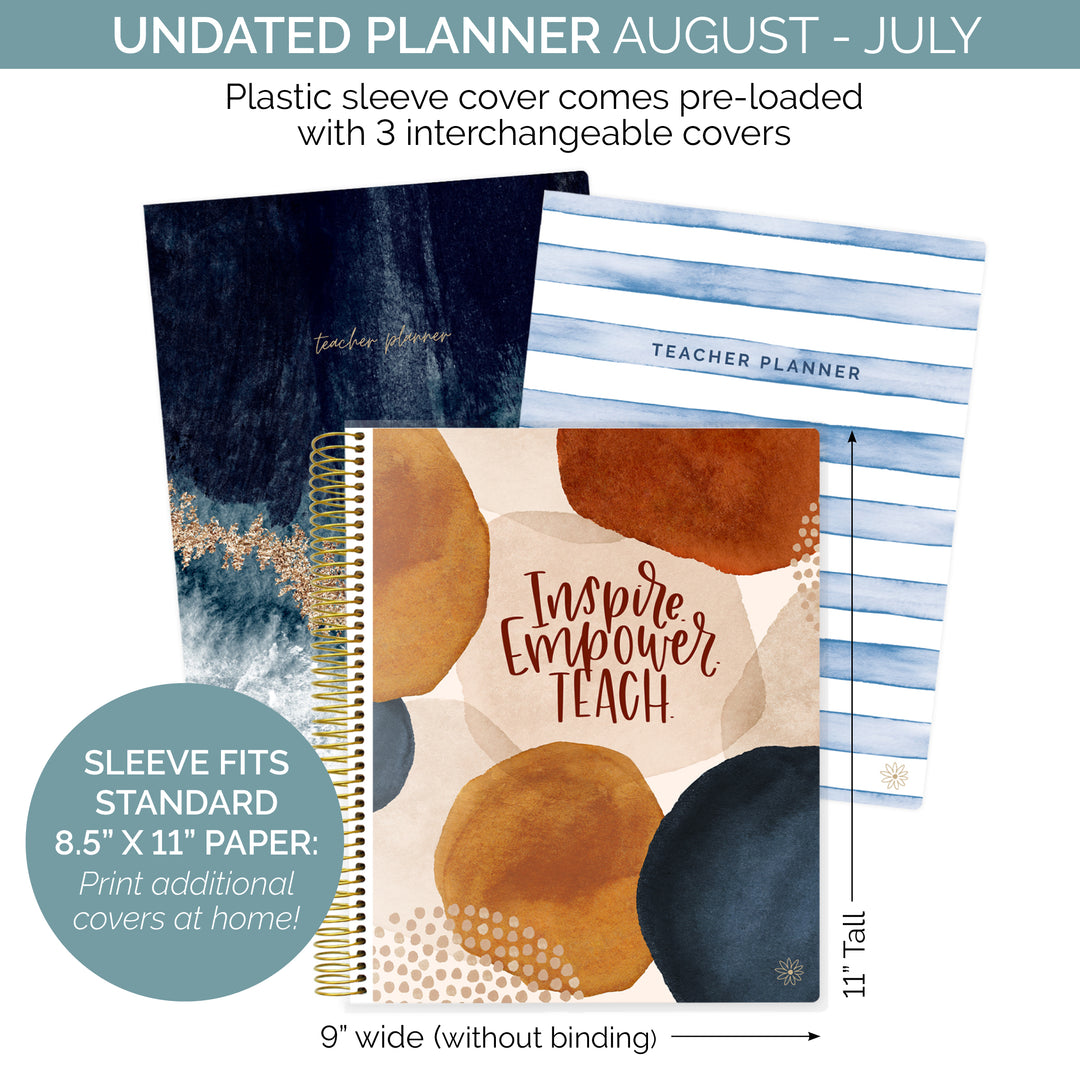 Undated Teacher Planner & Calendar, Interchangeable Cover, Neutral