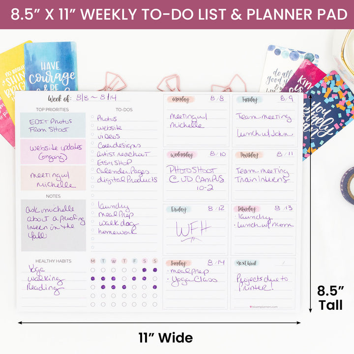 Planning Pad, 8.5" x 11", Weekly To-Do List & Planner, Pastel