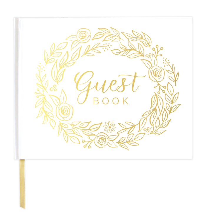 Guest Book, Gold Floral