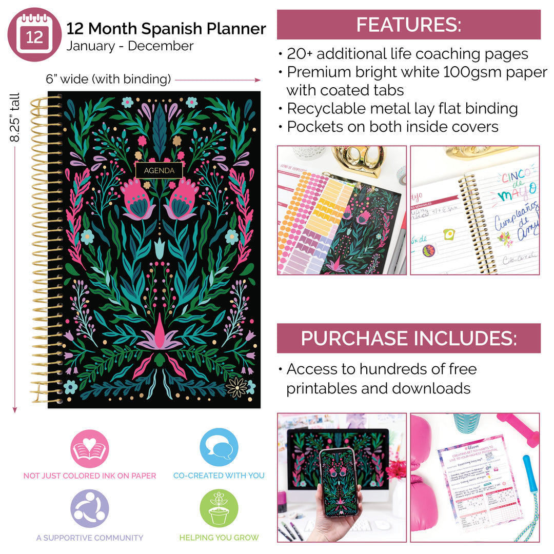 Undated Spanish Daily Planner & Calendar