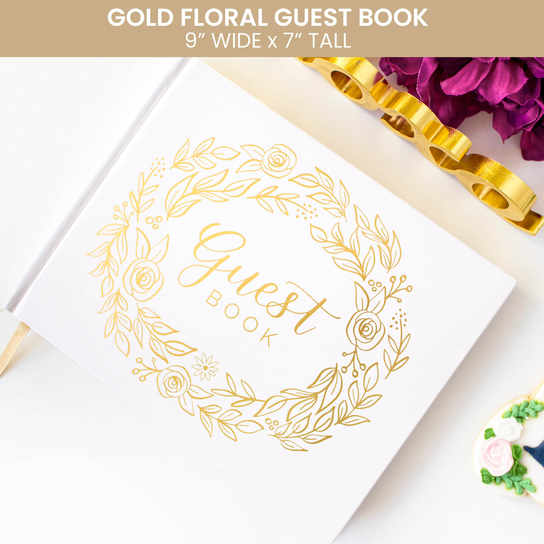 Guest Book, Gold Floral