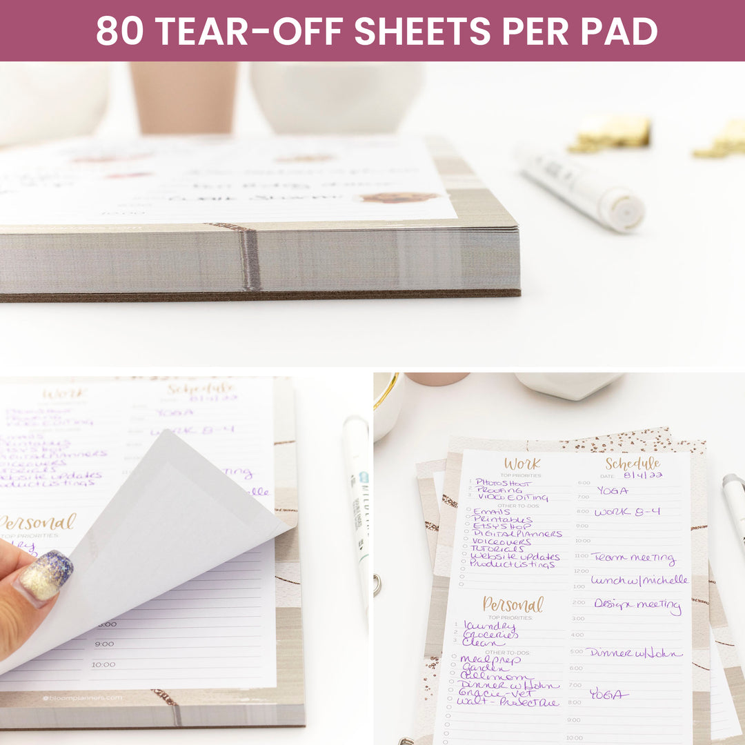 Planning Pad, 6" x 9", Timed Work & Personal To-Do List, Brushed Beige