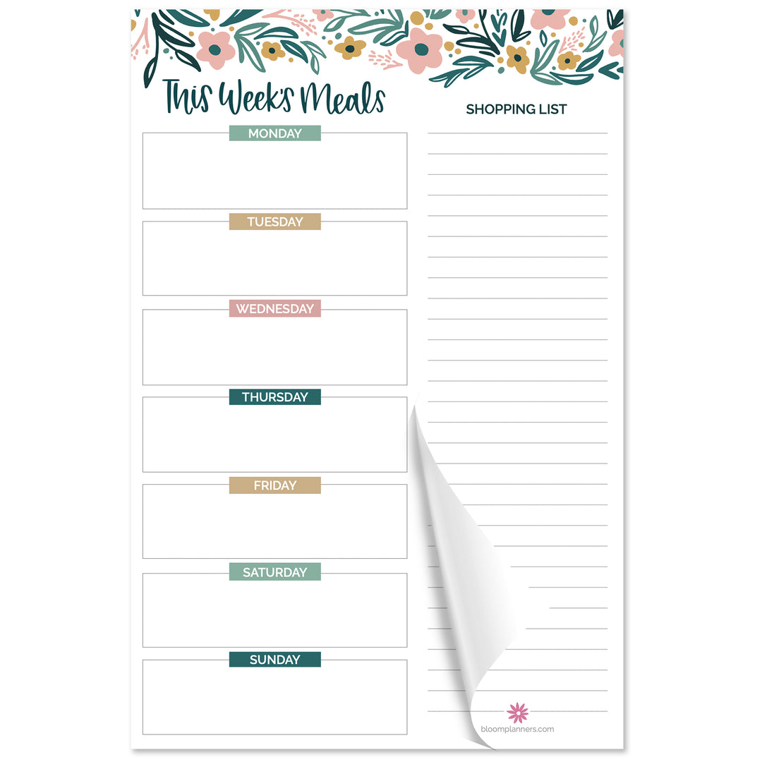 Planning Pad, 6" x 9", Meal Planning Pad with Magnets, Garden Blooms