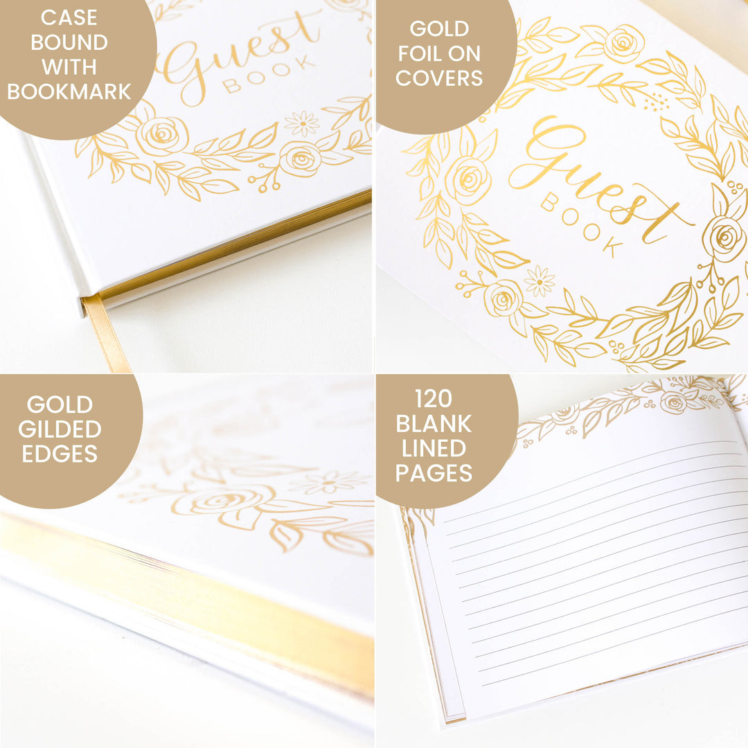 Guest Book, Gold Floral