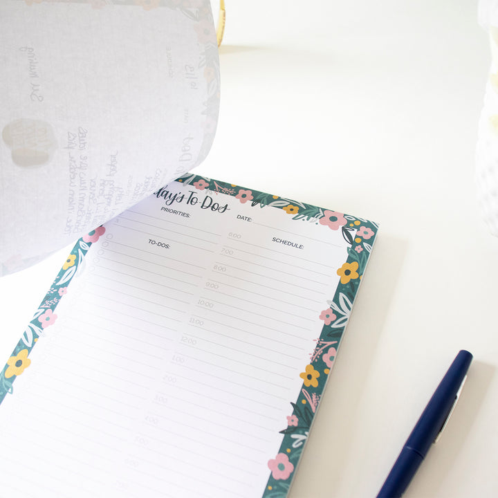 Planning Pad, 6" x 9", Timed Daily Pad, Garden Blooms