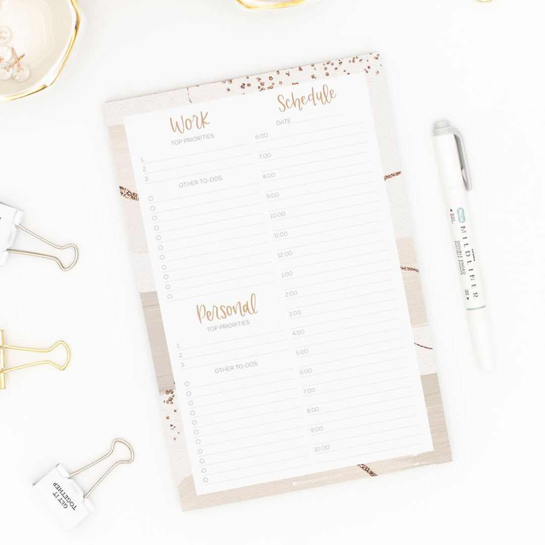 Planning Pad, 6" x 9", Timed Work & Personal To-Do List, Brushed Beige