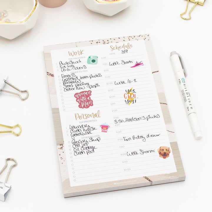 Planning Pad, 6" x 9", Timed Work & Personal To-Do List, Brushed Beige