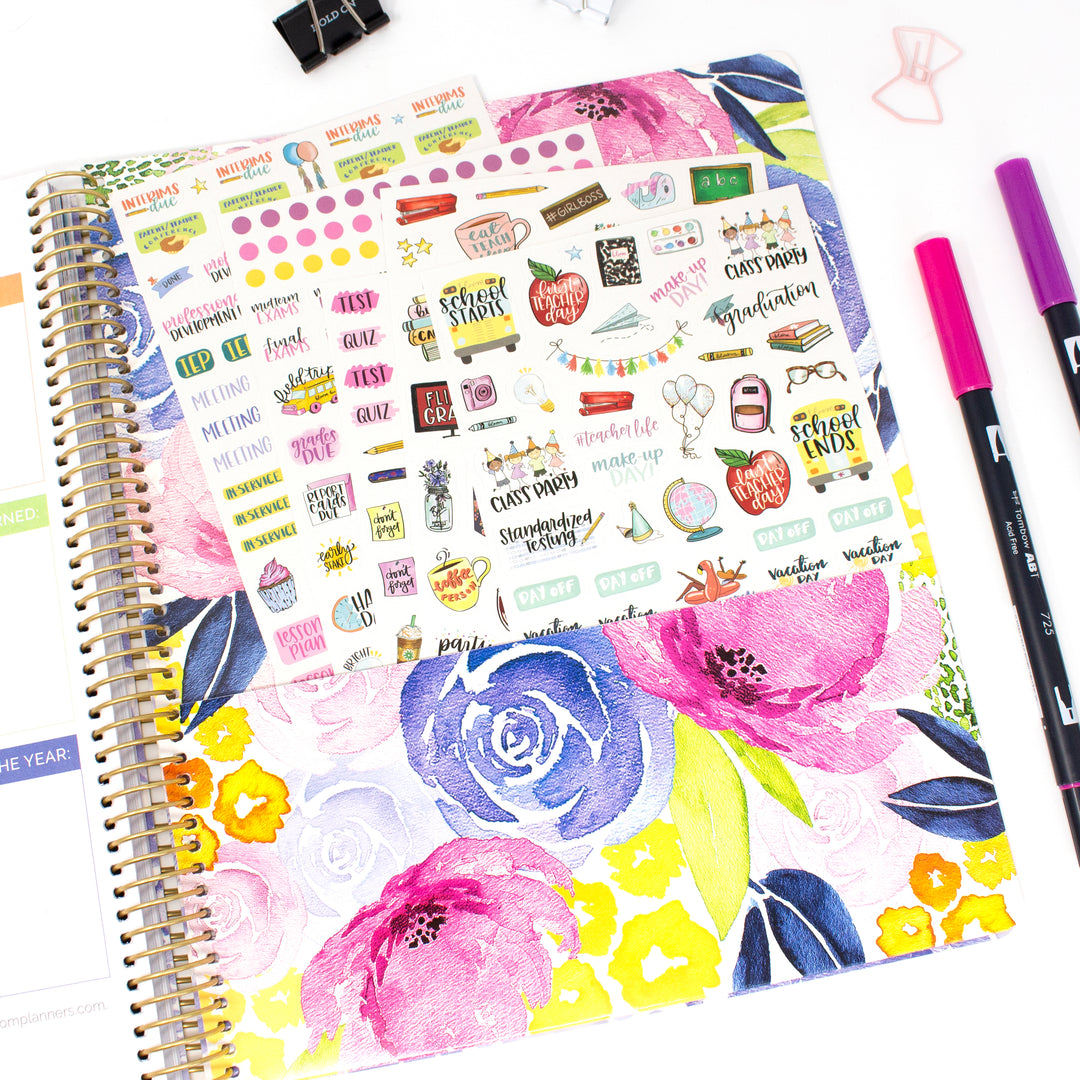 Undated Teacher Planner & Calendar, Watercolor Floral