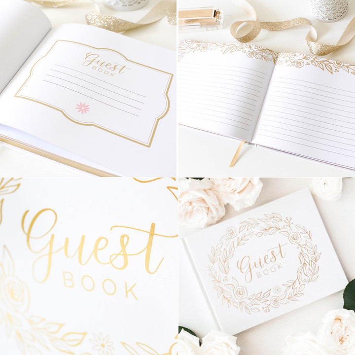 Guest Book, Gold Floral