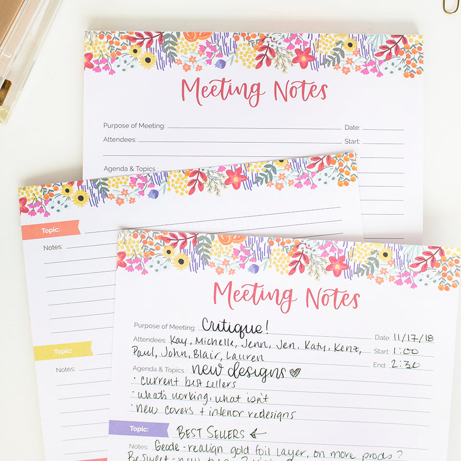 Planning Pad, 8.5" x 11", Double Sided Meeting Notes, Floral Dots