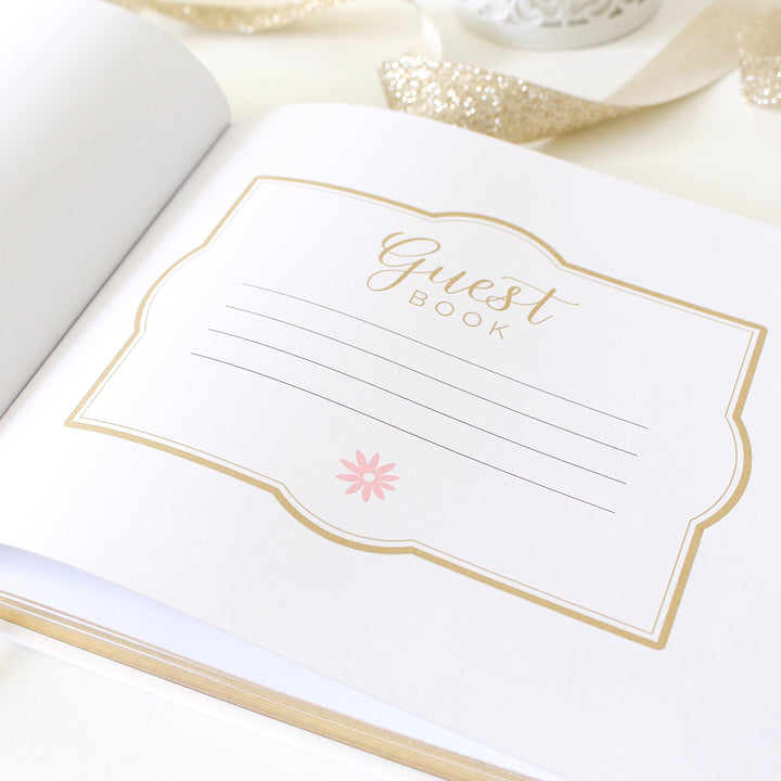 Guest Book, Gold Floral