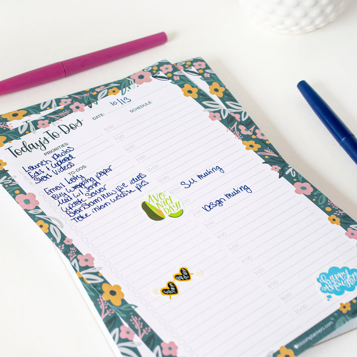 Planning Pad, 6" x 9", Timed Daily Pad, Garden Blooms