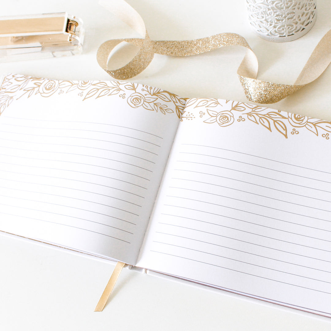 Guest Book, Gold Floral