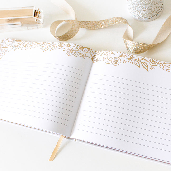 Guest Book, Gold Floral