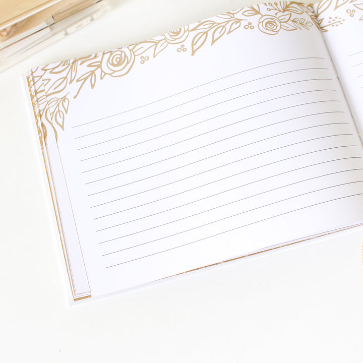 Guest Book, Gold Floral