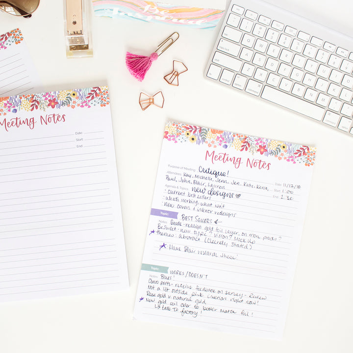 Planning Pad, 8.5" x 11", Double Sided Meeting Notes, Floral Dots