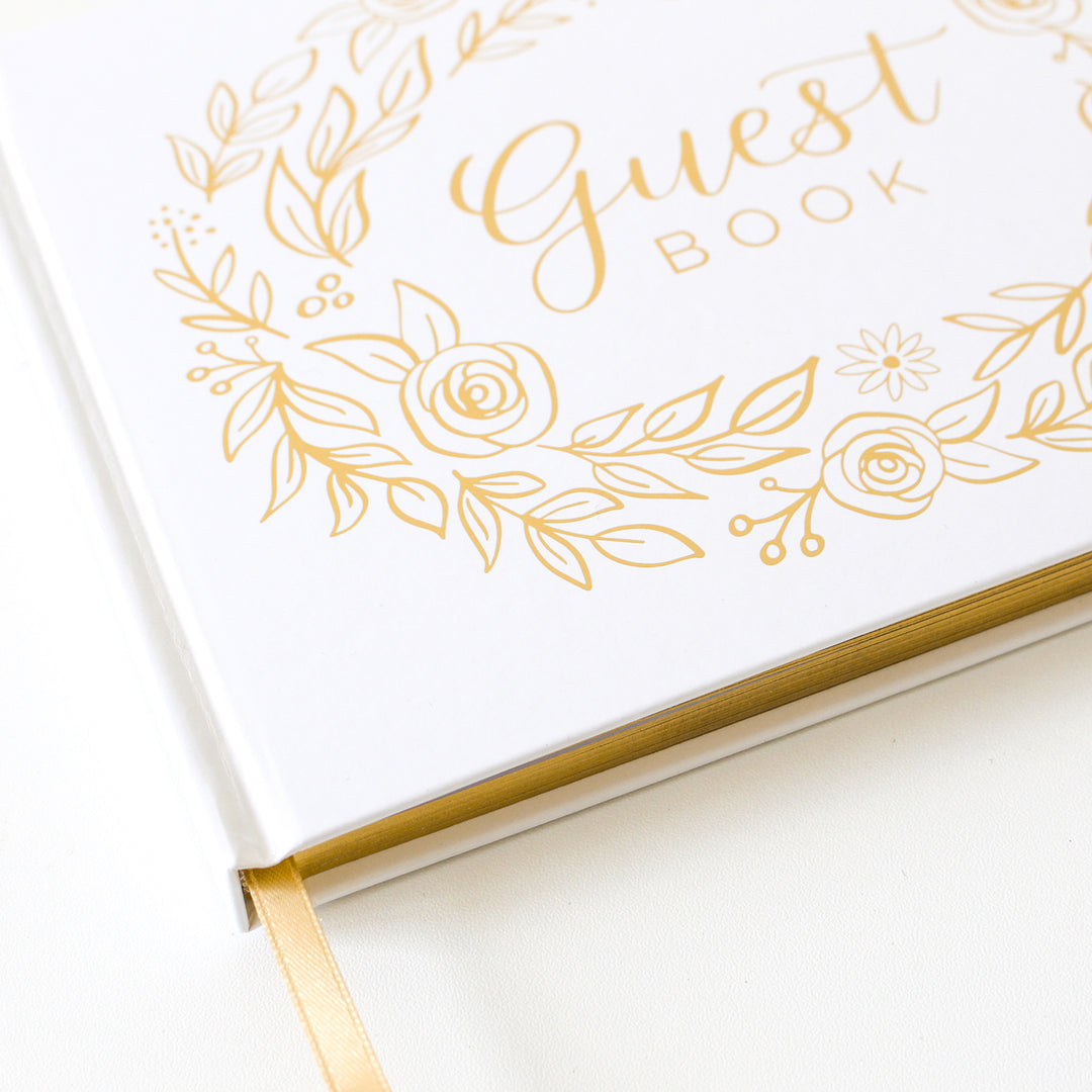 Guest Book, Gold Floral
