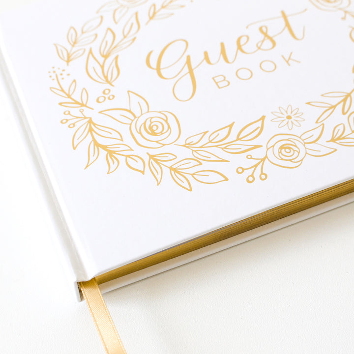 Guest Book, Gold Floral