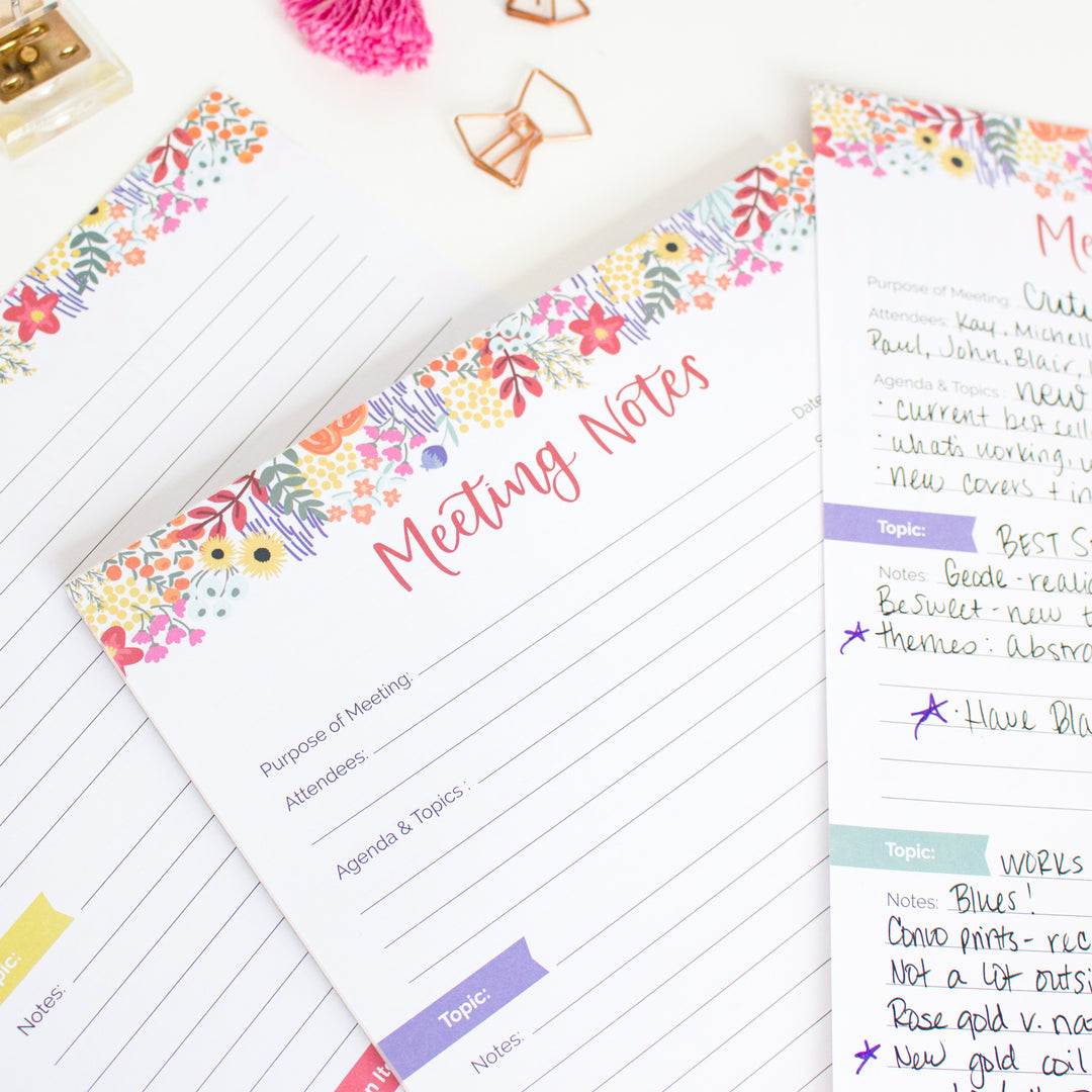 Planning Pad, 8.5" x 11", Double Sided Meeting Notes, Floral Dots