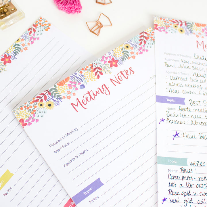 Planning Pad, 8.5" x 11", Double Sided Meeting Notes, Floral Dots