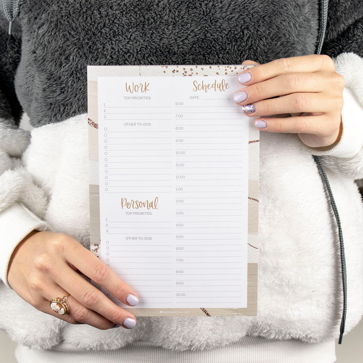 Planning Pad, 6" x 9", Timed Work & Personal To-Do List, Brushed Beige