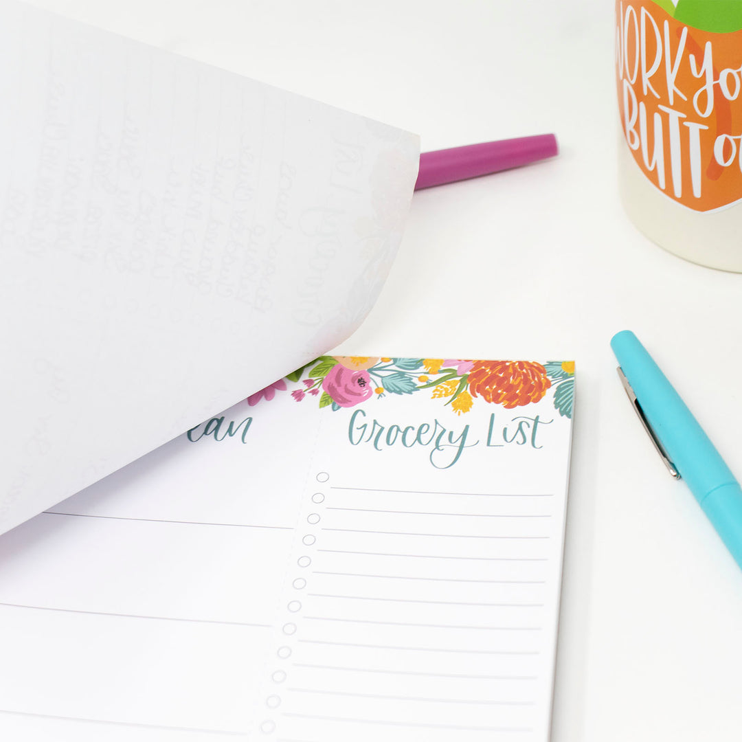 Planning Pad, 6" x 9", Meal Planning Pad with Magnets, Pink Floral