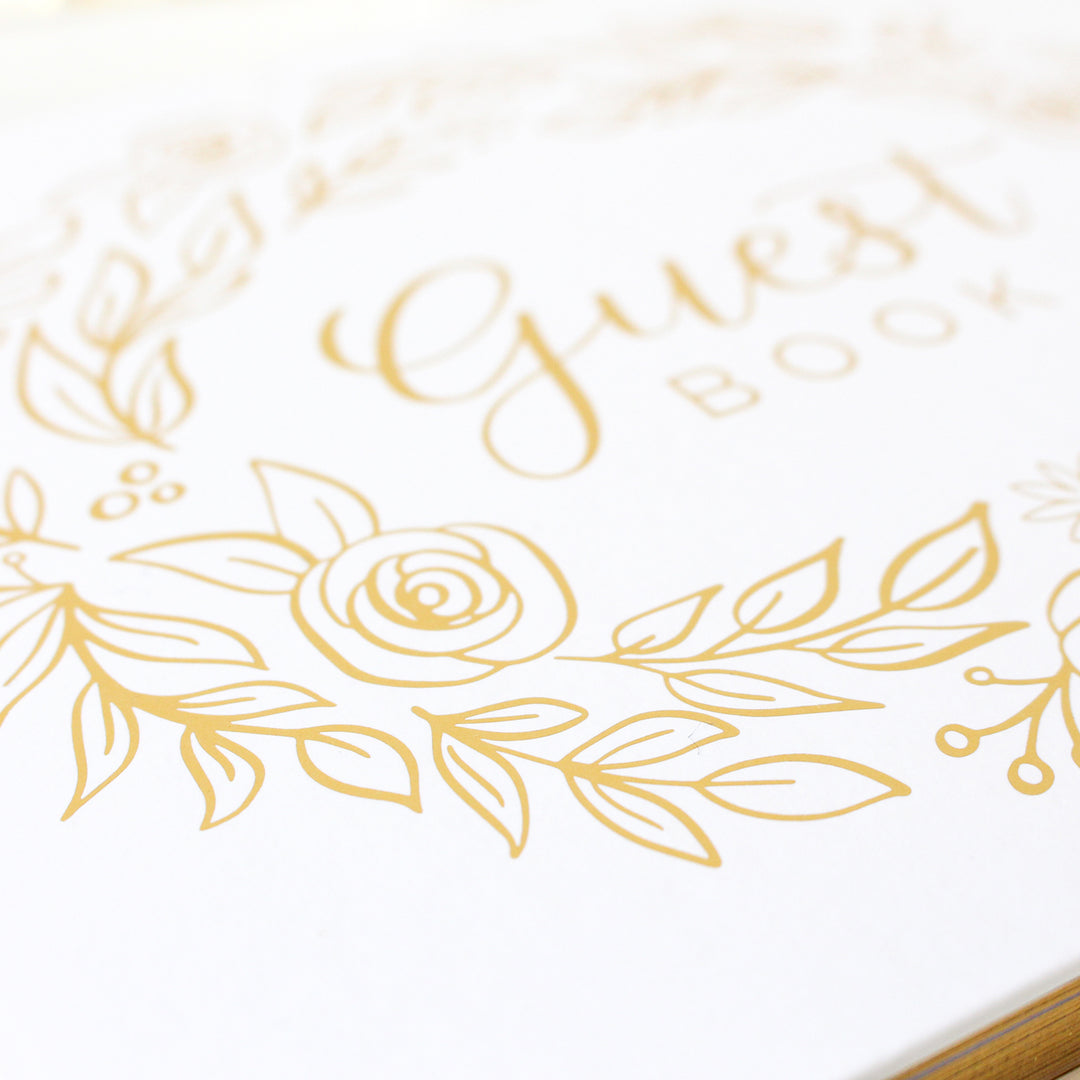 Guest Book, Gold Floral