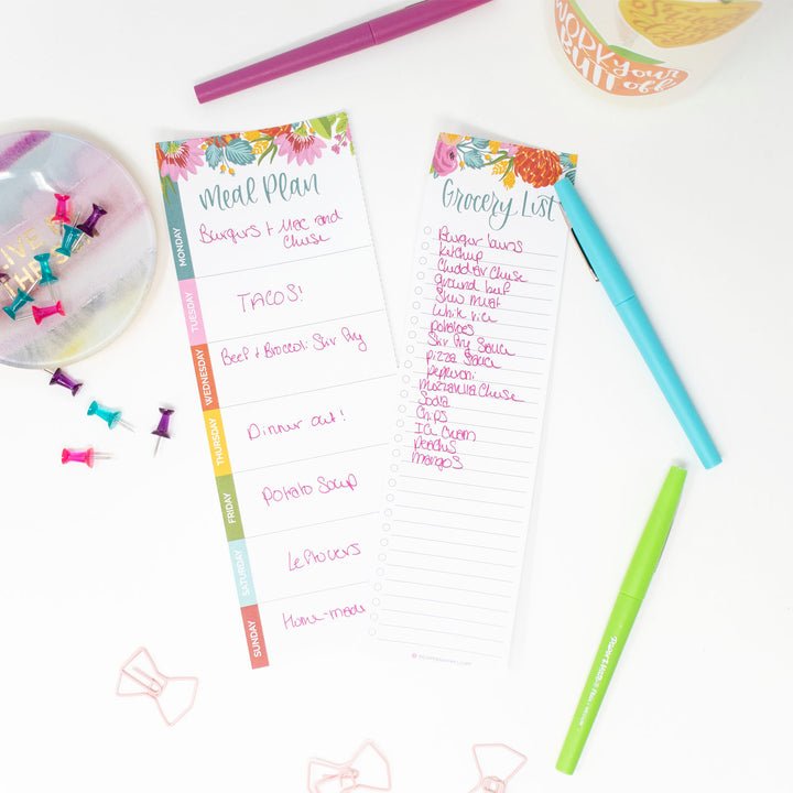 Planning Pad, 6" x 9", Meal Planning Pad with Magnets, Pink Floral