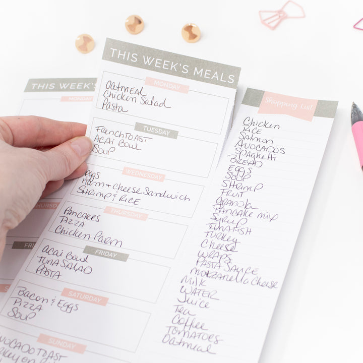 Planning Pad, 6" x 9", Meal Planning Pad with Magnets, Pink & Grey