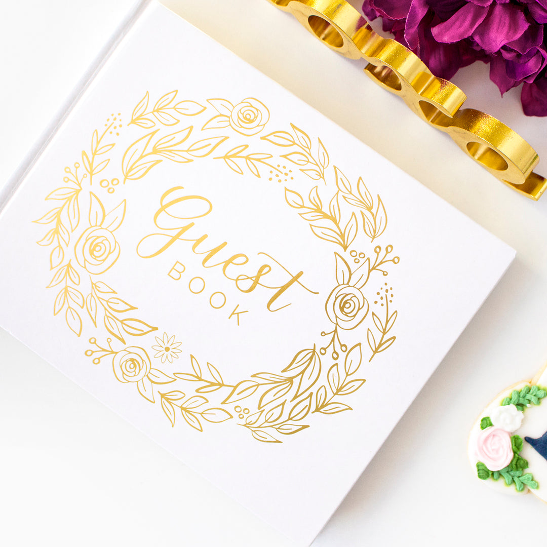 Guest Book, Gold Floral