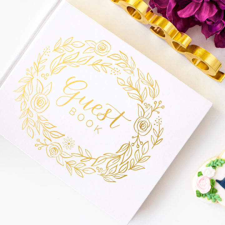 Guest Book, Gold Floral