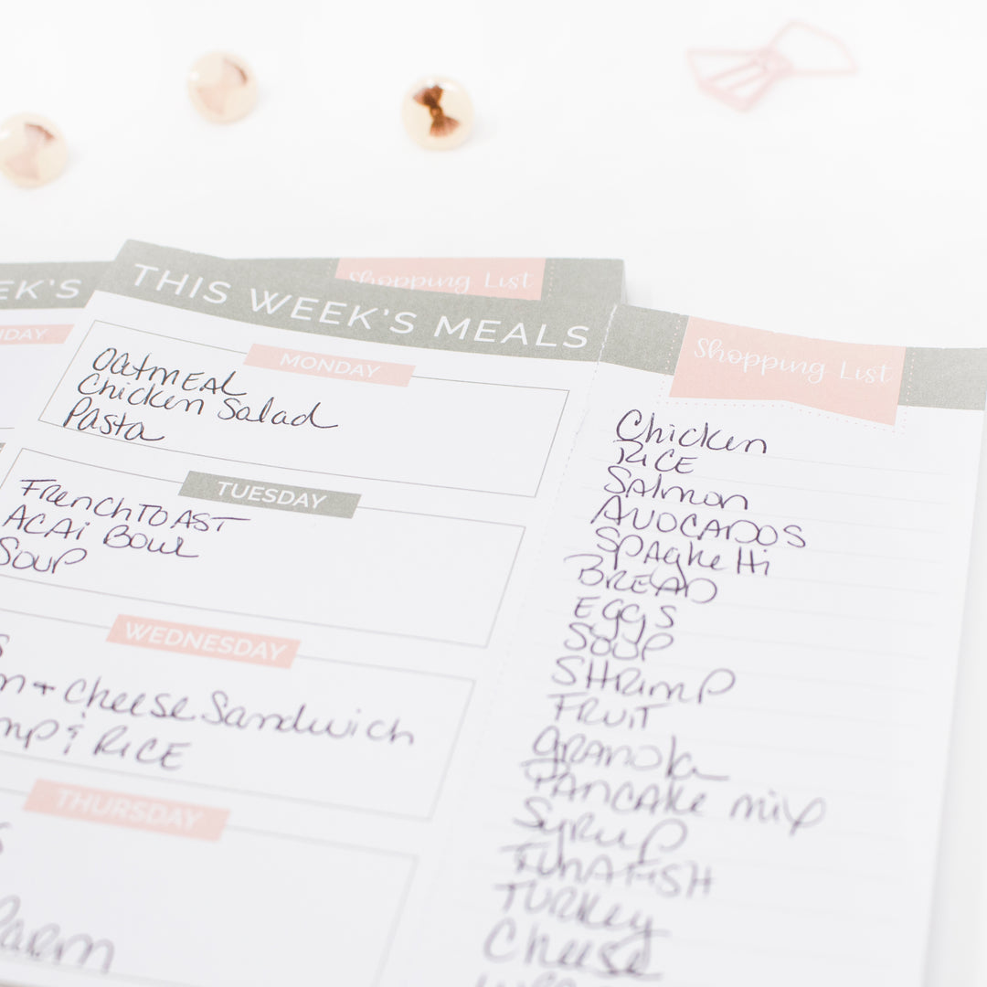 Planning Pad, 6" x 9", Meal Planning Pad with Magnets, Pink & Grey