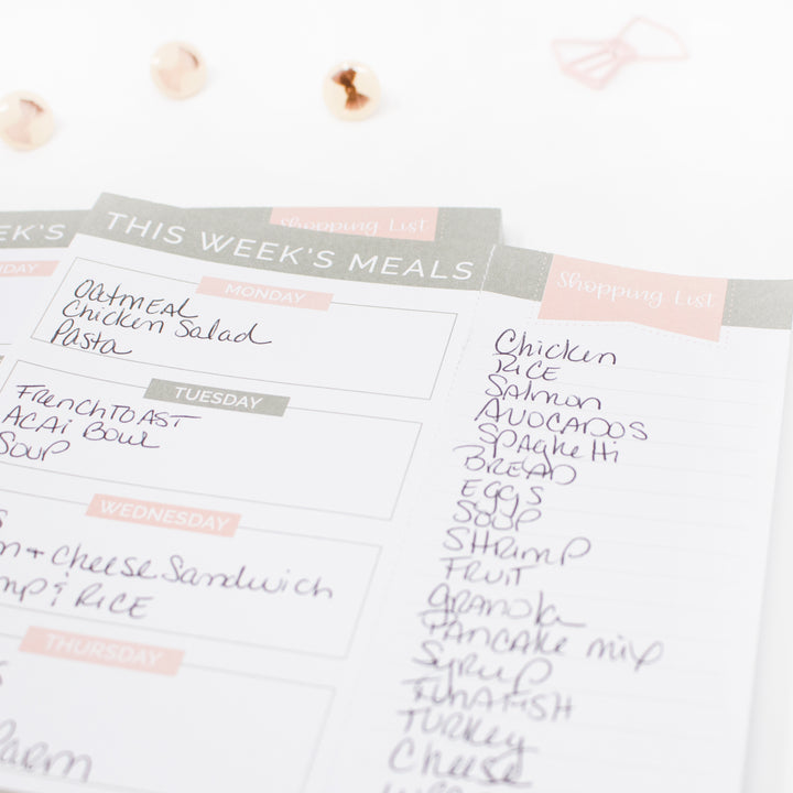 Planning Pad, 6" x 9", Meal Planning Pad with Magnets, Pink & Grey