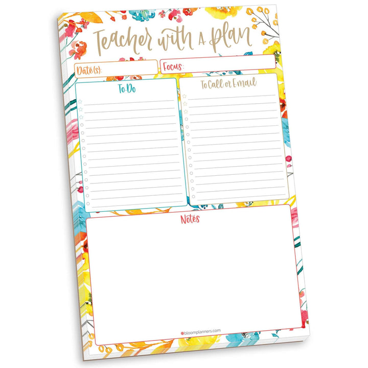 Planning Pad, 6" x 9", Teacher To-Do List, Happy Blooms