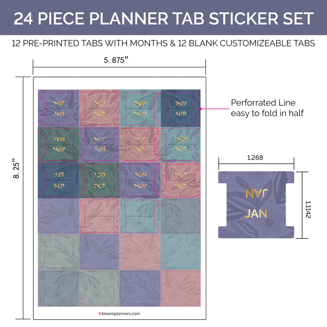 24 Piece Planner Tab Sticker Set, Jewel Floral