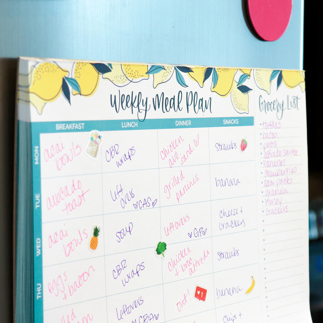 Planning Pad, 8.5" x 11", Horizontal Meal Planning Pad with Magnets, Lemons