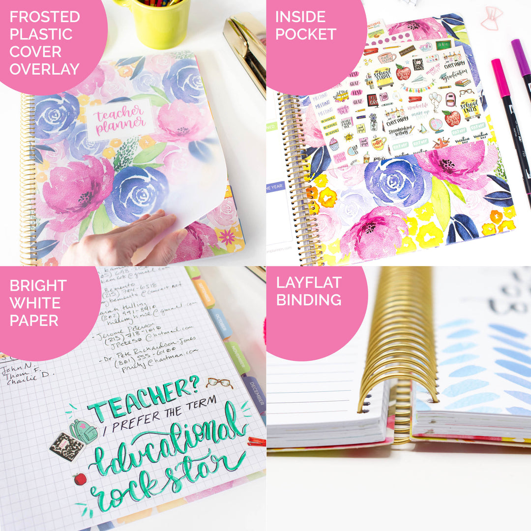 Undated Teacher Planner & Calendar, Watercolor Floral