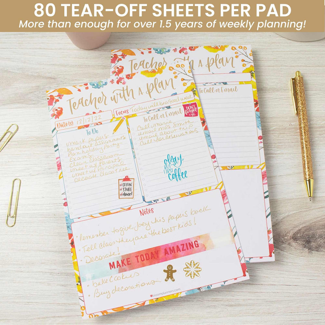 Planning Pad, 6" x 9", Teacher To-Do List, Happy Blooms