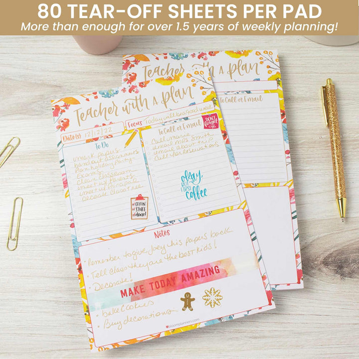 Planning Pad, 6" x 9", Teacher To-Do List, Happy Blooms