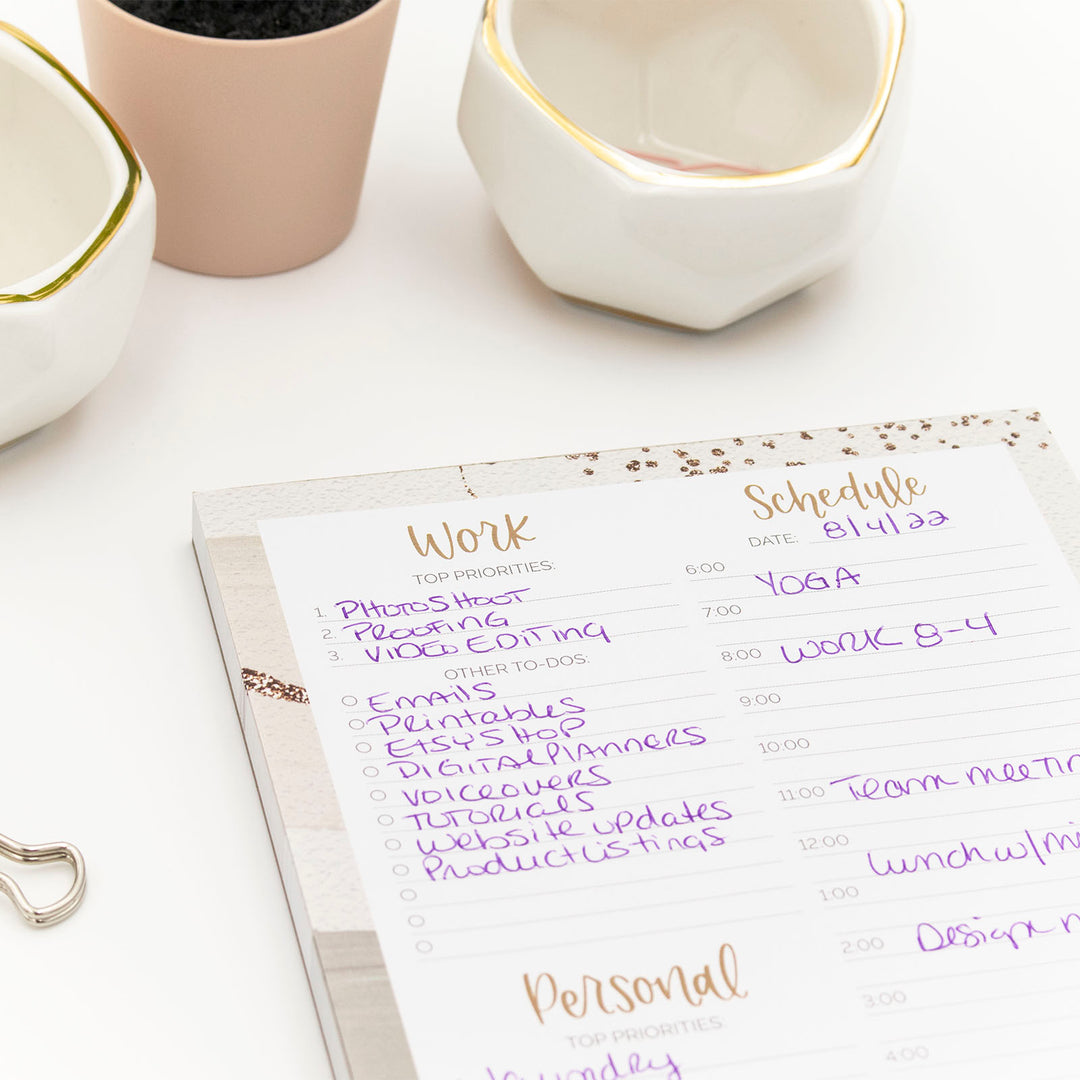 Planning Pad, 6" x 9", Timed Work & Personal To-Do List, Brushed Beige