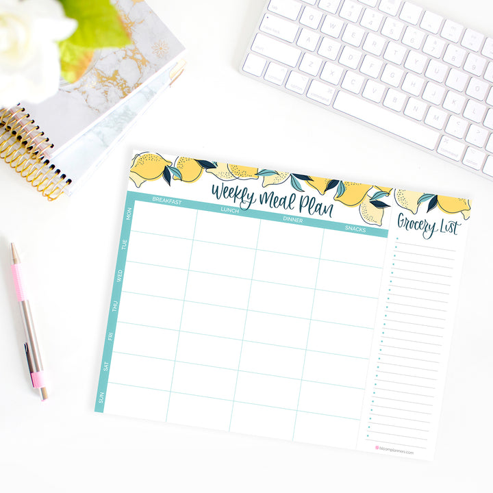 Planning Pad, 8.5" x 11", Horizontal Meal Planning Pad with Magnets, Lemons