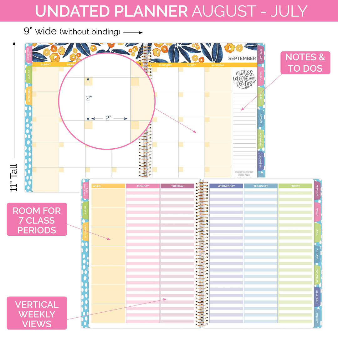Undated Teacher Planner & Calendar, Learn with Joy