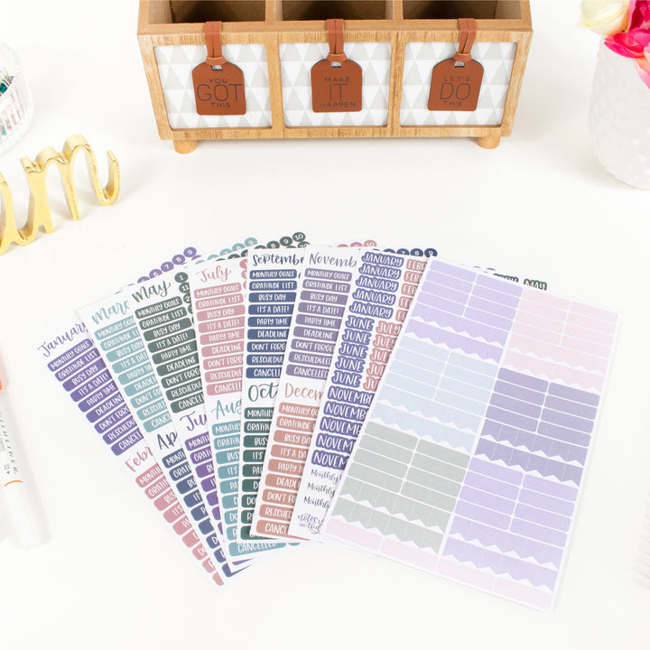 Planner Sticker Pack, Calendar Essentials, Jewel Tones