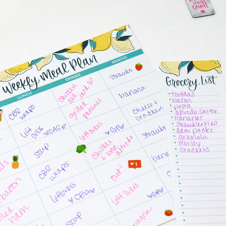 Planning Pad, 8.5" x 11", Horizontal Meal Planning Pad with Magnets, Lemons