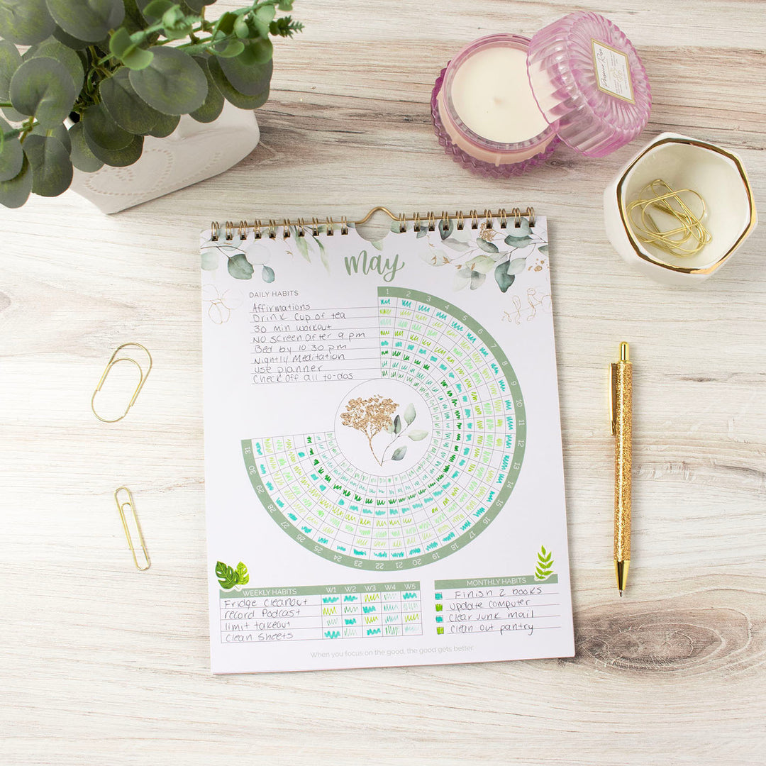 Habit Tracking Calendar, 8” x 10”, Greenery