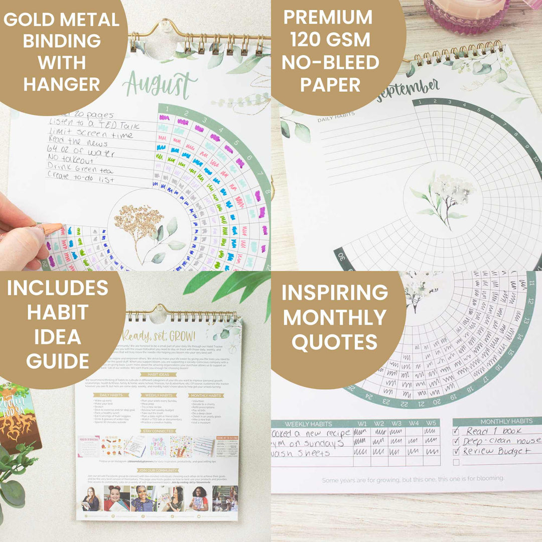 Habit Tracking Calendar, 8” x 10”, Greenery