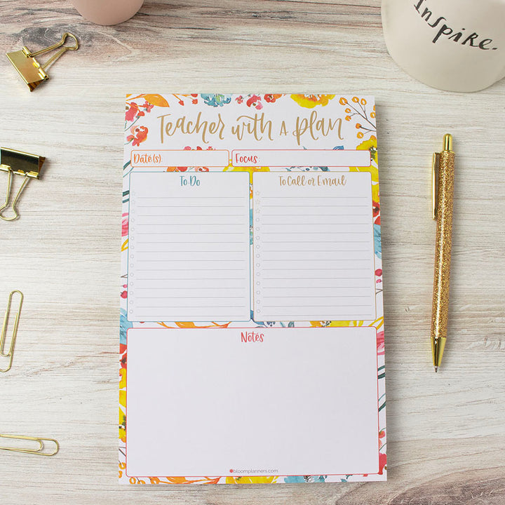 Planning Pad, 6" x 9", Teacher To-Do List, Happy Blooms