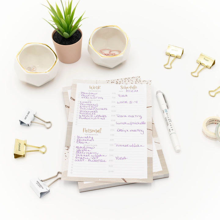 Planning Pad, 6" x 9", Timed Work & Personal To-Do List, Brushed Beige